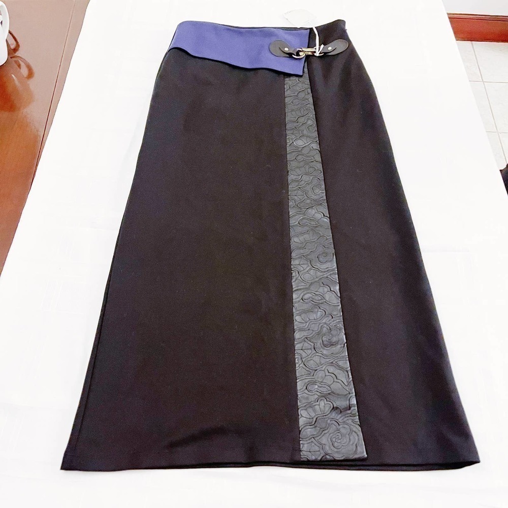 SETRMS Black Block Patterned Long A-Line Skirt NW… - image 3